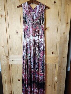 b. Friends Paisley Multi-Color Sleeveless V-Neck Boho Hippie Maxi Dress
